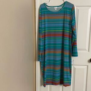 LulaRoe Debbie 3XL multi color strips Green Dress
